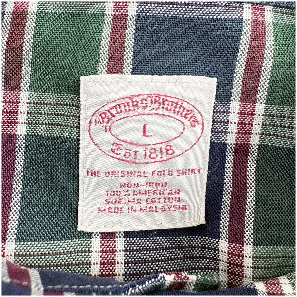 Brooks Brothers Cotton Polo Button Down Mens L Plaid Non-Iron Traditional Fit - Picture 8 of 9